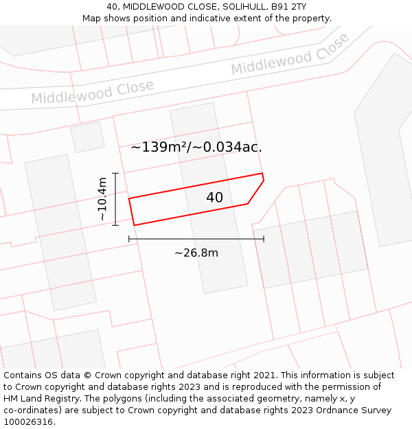 40, MIDDLEWOOD CLOSE, SOLIHULL, B91 2TY: Plot and title map