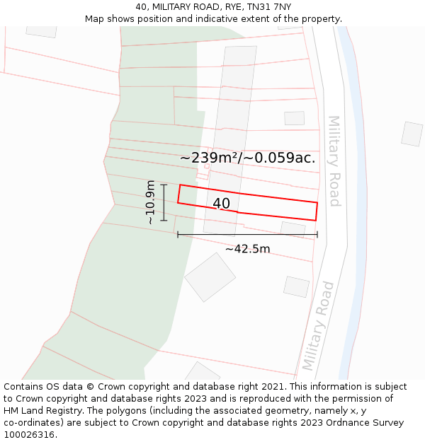 40, MILITARY ROAD, RYE, TN31 7NY: Plot and title map