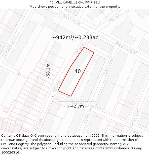 40, MILL LANE, LEIGH, WN7 2BU: Plot and title map