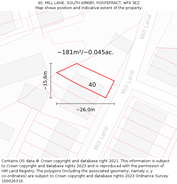 40, MILL LANE, SOUTH KIRKBY, PONTEFRACT, WF9 3EZ: Plot and title map
