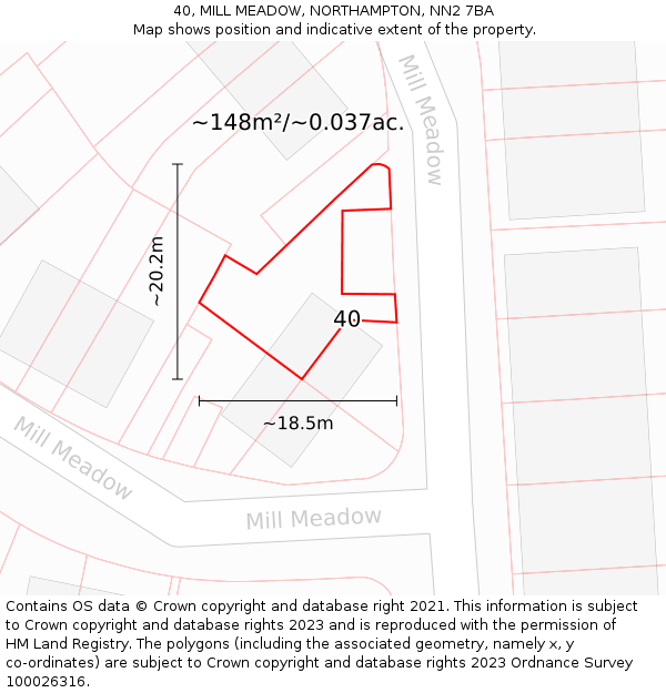 40, MILL MEADOW, NORTHAMPTON, NN2 7BA: Plot and title map