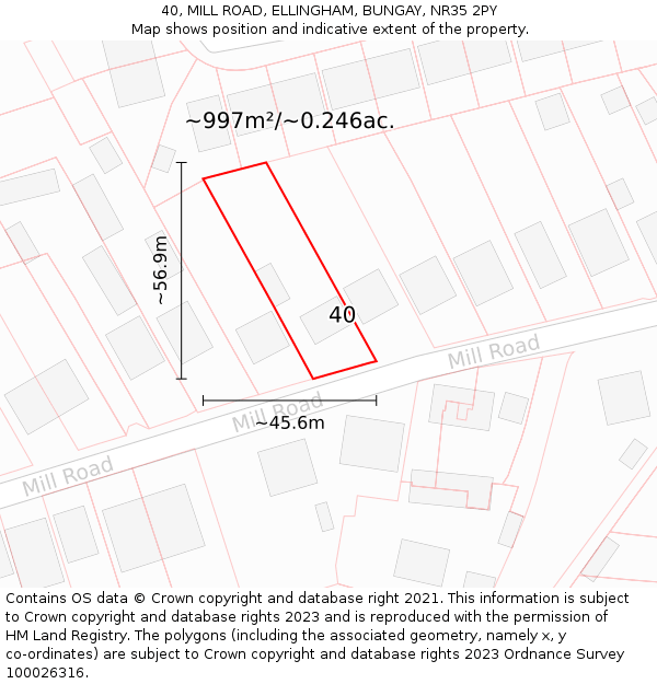 40, MILL ROAD, ELLINGHAM, BUNGAY, NR35 2PY: Plot and title map