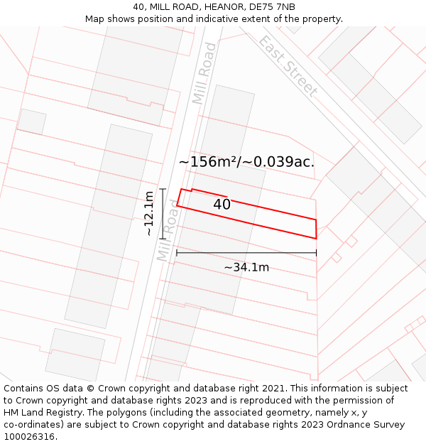40, MILL ROAD, HEANOR, DE75 7NB: Plot and title map