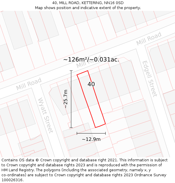 40, MILL ROAD, KETTERING, NN16 0SD: Plot and title map