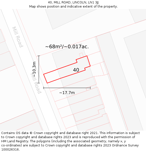 40, MILL ROAD, LINCOLN, LN1 3JJ: Plot and title map