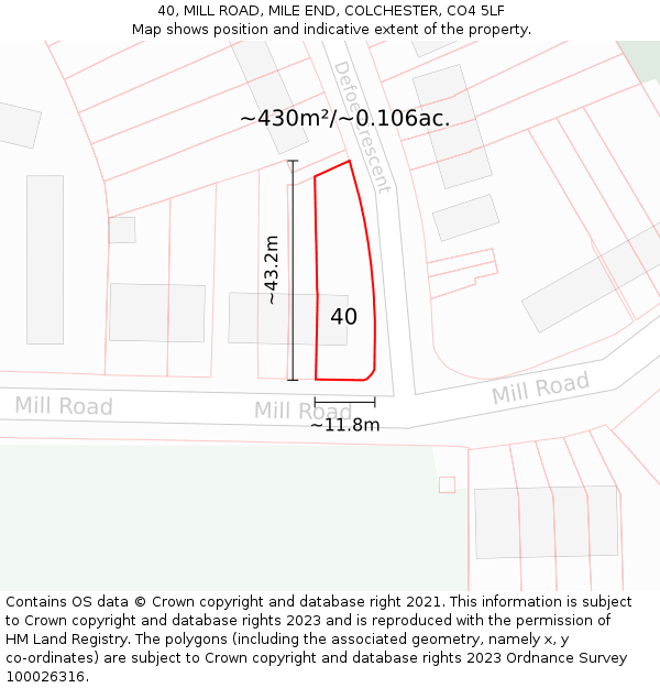 40, MILL ROAD, MILE END, COLCHESTER, CO4 5LF: Plot and title map