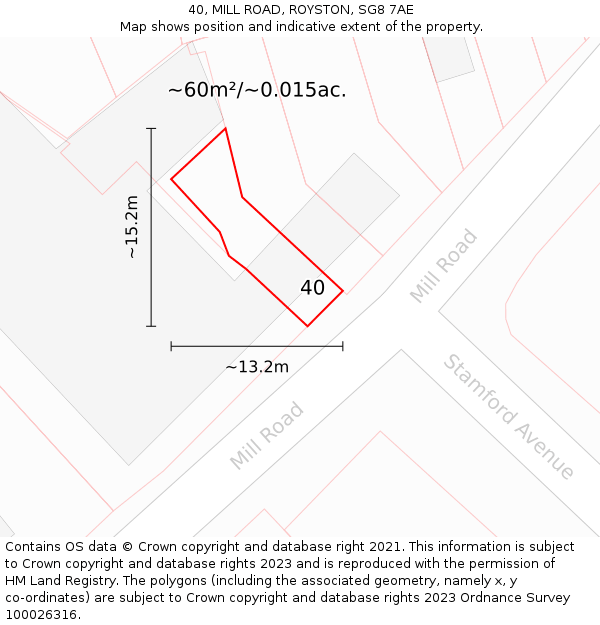 40, MILL ROAD, ROYSTON, SG8 7AE: Plot and title map