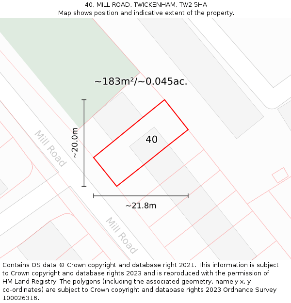 40, MILL ROAD, TWICKENHAM, TW2 5HA: Plot and title map