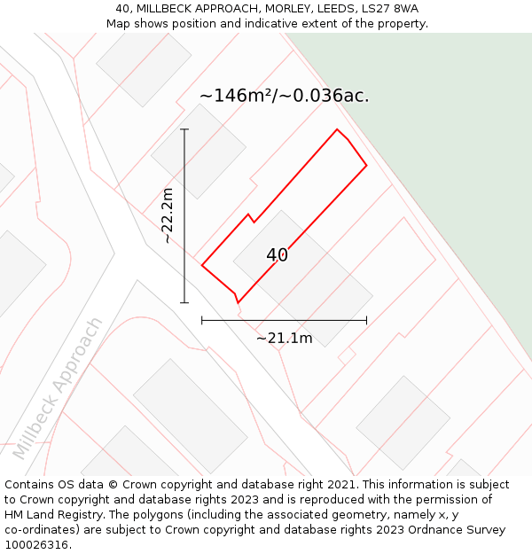 40, MILLBECK APPROACH, MORLEY, LEEDS, LS27 8WA: Plot and title map