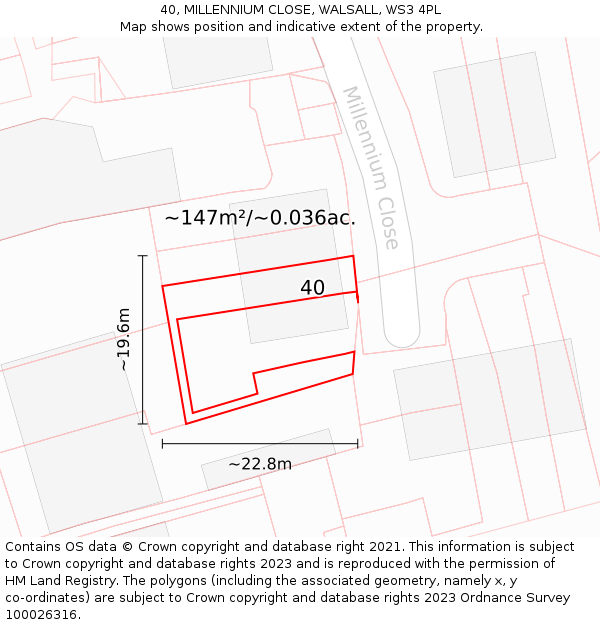 40, MILLENNIUM CLOSE, WALSALL, WS3 4PL: Plot and title map
