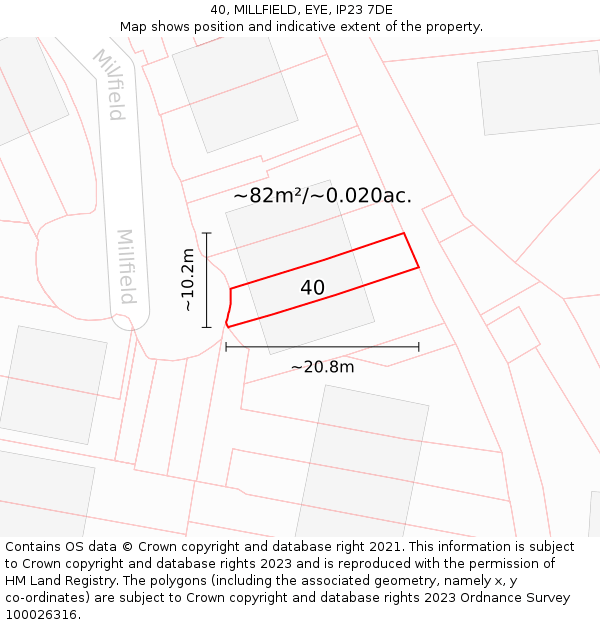 40, MILLFIELD, EYE, IP23 7DE: Plot and title map