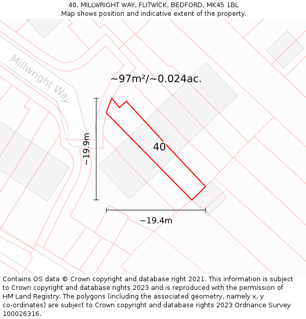 40, MILLWRIGHT WAY, FLITWICK, BEDFORD, MK45 1BL: Plot and title map