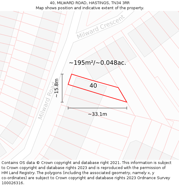 40, MILWARD ROAD, HASTINGS, TN34 3RR: Plot and title map