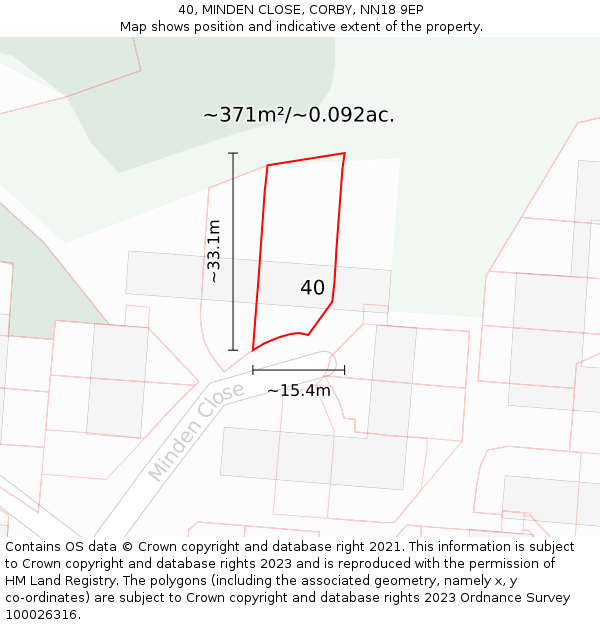 40, MINDEN CLOSE, CORBY, NN18 9EP: Plot and title map