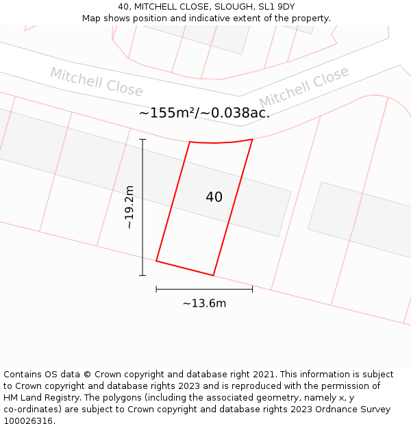 40, MITCHELL CLOSE, SLOUGH, SL1 9DY: Plot and title map
