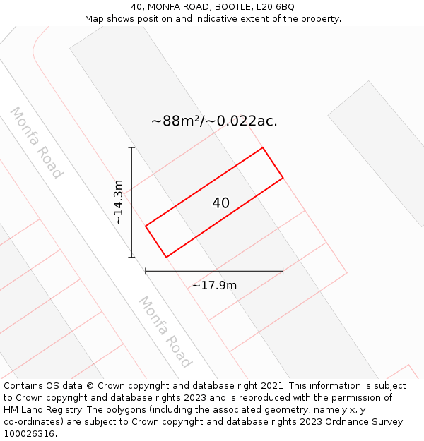 40, MONFA ROAD, BOOTLE, L20 6BQ: Plot and title map