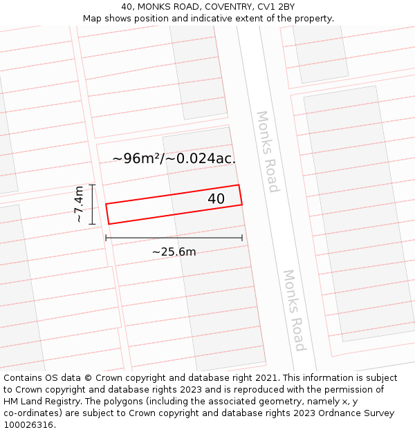 40, MONKS ROAD, COVENTRY, CV1 2BY: Plot and title map