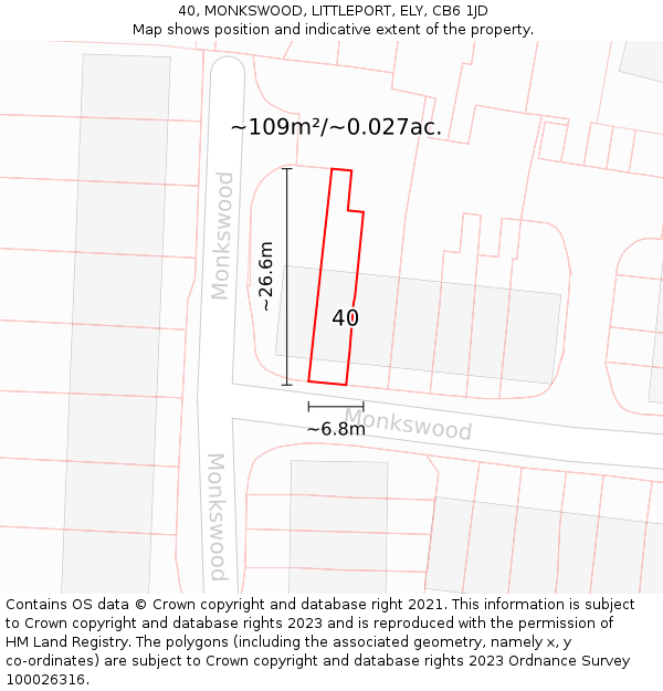 40, MONKSWOOD, LITTLEPORT, ELY, CB6 1JD: Plot and title map