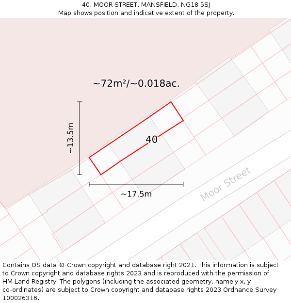 40, MOOR STREET, MANSFIELD, NG18 5SJ: Plot and title map