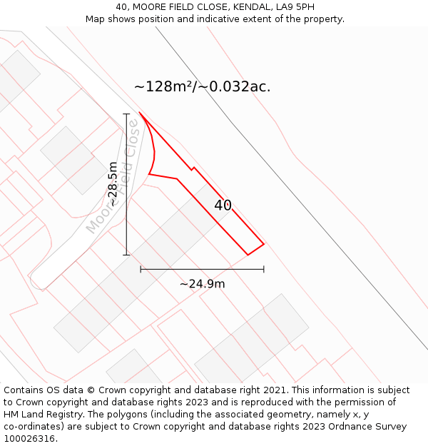 40, MOORE FIELD CLOSE, KENDAL, LA9 5PH: Plot and title map