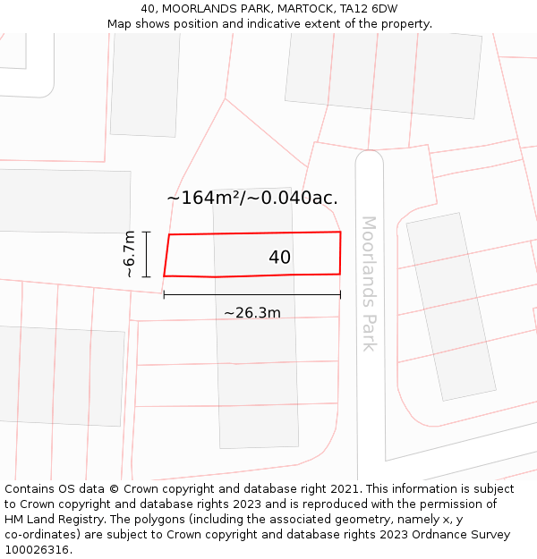 40, MOORLANDS PARK, MARTOCK, TA12 6DW: Plot and title map