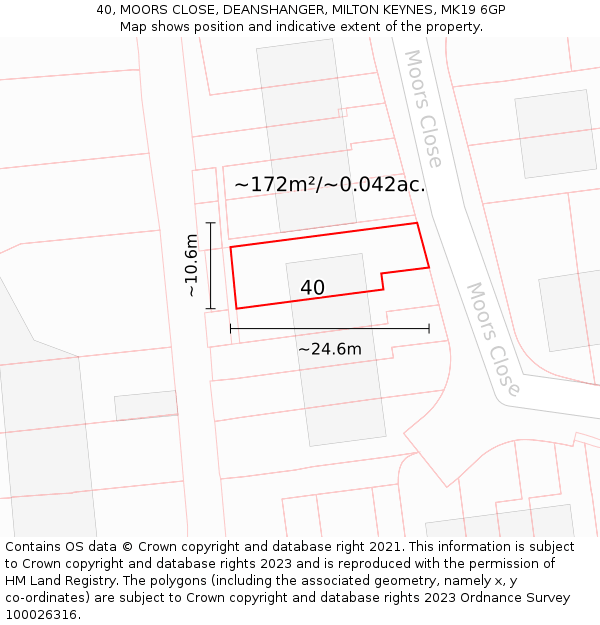 40, MOORS CLOSE, DEANSHANGER, MILTON KEYNES, MK19 6GP: Plot and title map