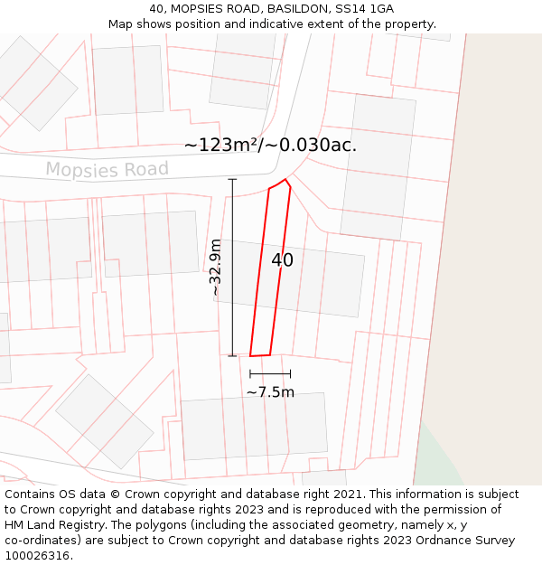 40, MOPSIES ROAD, BASILDON, SS14 1GA: Plot and title map