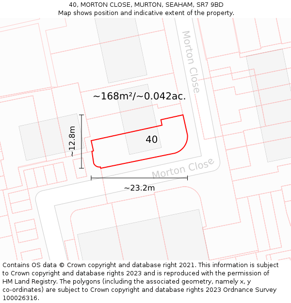 40, MORTON CLOSE, MURTON, SEAHAM, SR7 9BD: Plot and title map