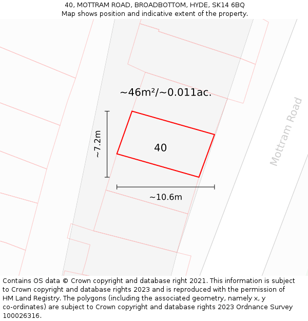40, MOTTRAM ROAD, BROADBOTTOM, HYDE, SK14 6BQ: Plot and title map