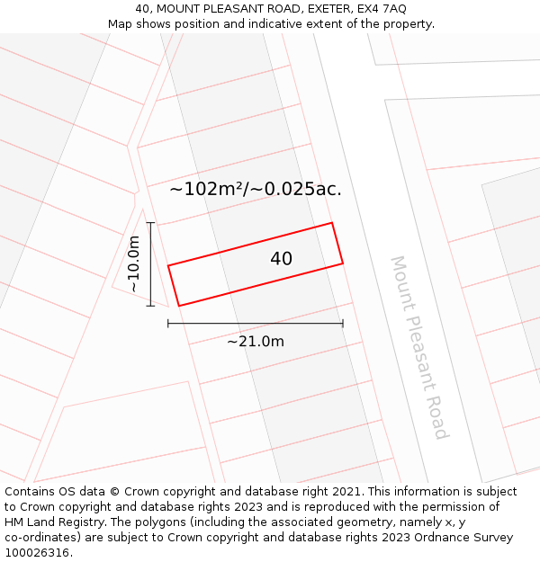 40, MOUNT PLEASANT ROAD, EXETER, EX4 7AQ: Plot and title map