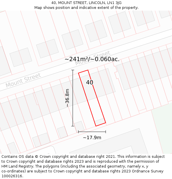 40, MOUNT STREET, LINCOLN, LN1 3JG: Plot and title map