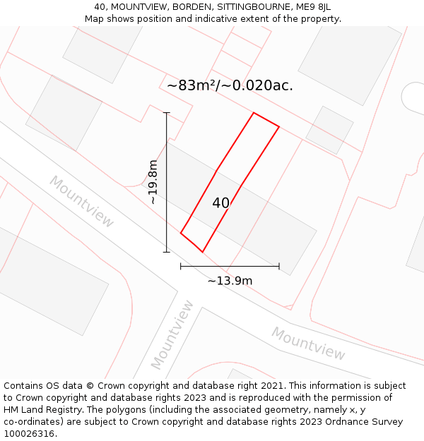 40, MOUNTVIEW, BORDEN, SITTINGBOURNE, ME9 8JL: Plot and title map