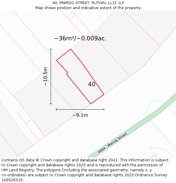 40, MWROG STREET, RUTHIN, LL15 1LF: Plot and title map