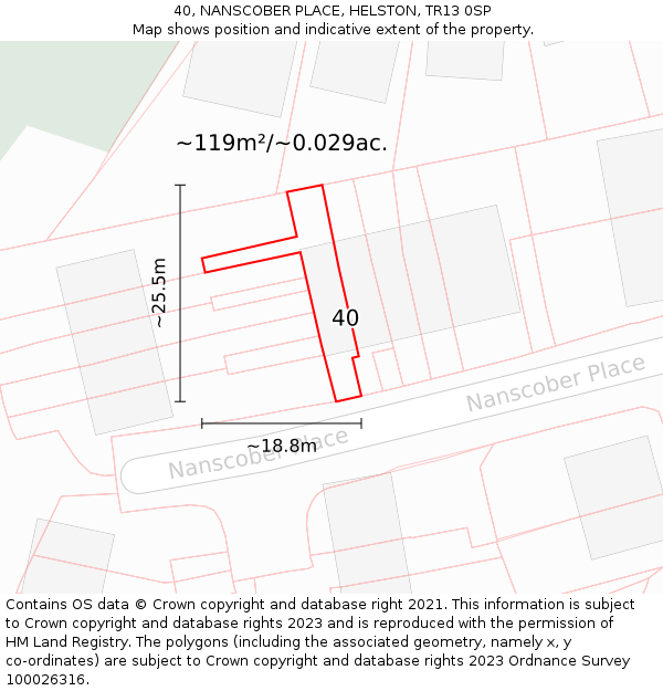 40, NANSCOBER PLACE, HELSTON, TR13 0SP: Plot and title map