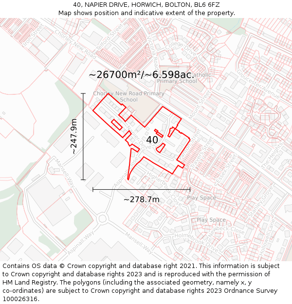 40, NAPIER DRIVE, HORWICH, BOLTON, BL6 6FZ: Plot and title map