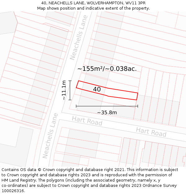 40, NEACHELLS LANE, WOLVERHAMPTON, WV11 3PR: Plot and title map
