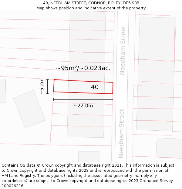 40, NEEDHAM STREET, CODNOR, RIPLEY, DE5 9RR: Plot and title map