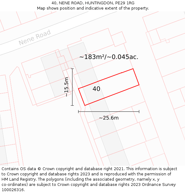 40, NENE ROAD, HUNTINGDON, PE29 1RG: Plot and title map