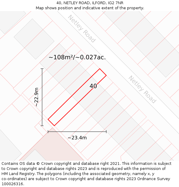 40, NETLEY ROAD, ILFORD, IG2 7NR: Plot and title map