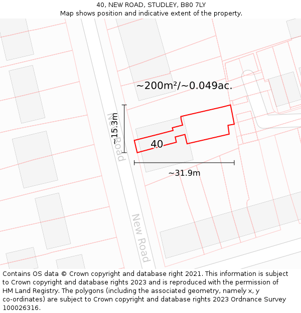 40, NEW ROAD, STUDLEY, B80 7LY: Plot and title map