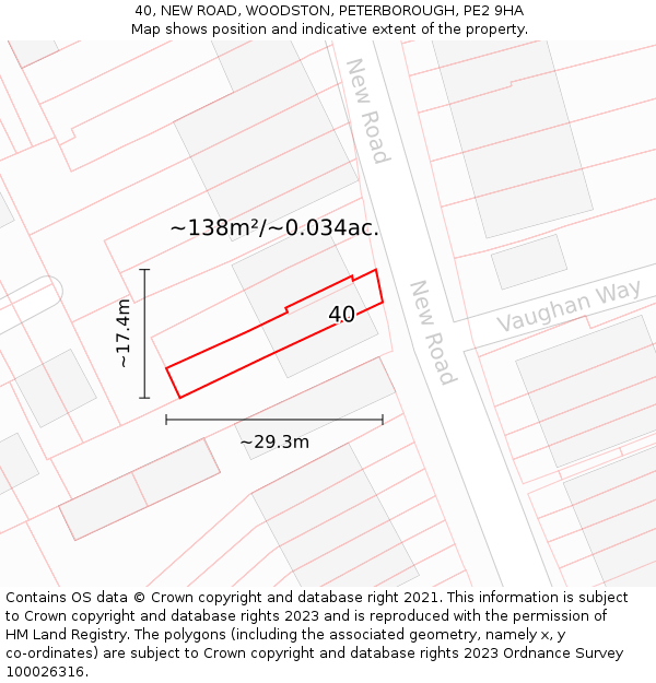 40, NEW ROAD, WOODSTON, PETERBOROUGH, PE2 9HA: Plot and title map