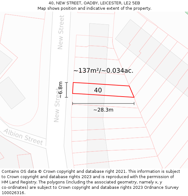 40, NEW STREET, OADBY, LEICESTER, LE2 5EB: Plot and title map