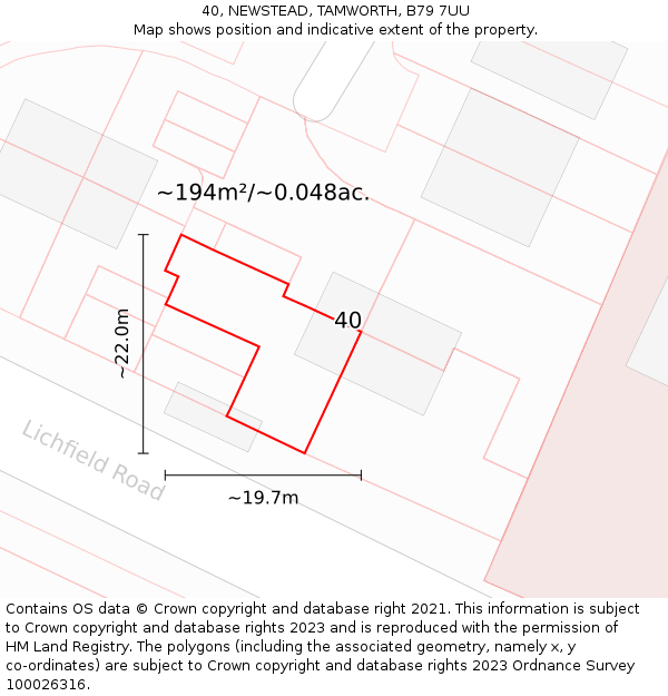 40, NEWSTEAD, TAMWORTH, B79 7UU: Plot and title map