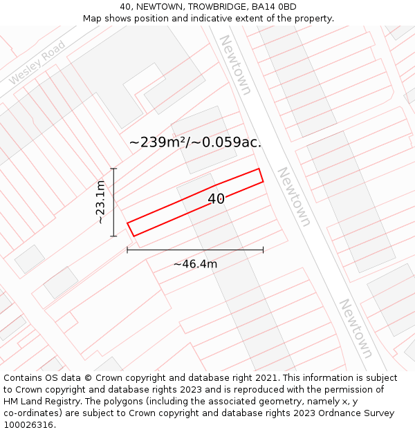40, NEWTOWN, TROWBRIDGE, BA14 0BD: Plot and title map