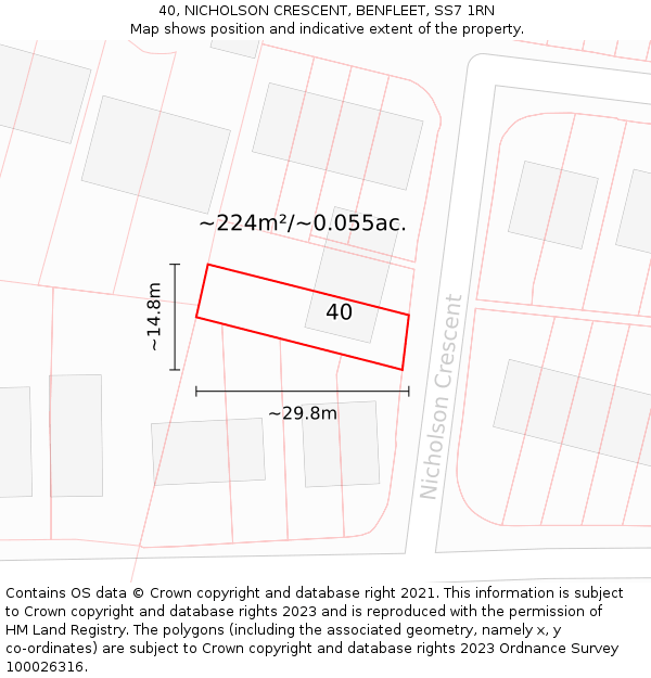 40, NICHOLSON CRESCENT, BENFLEET, SS7 1RN: Plot and title map