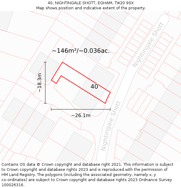 40, NIGHTINGALE SHOTT, EGHAM, TW20 9SX: Plot and title map