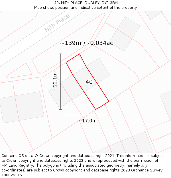 40, NITH PLACE, DUDLEY, DY1 3BH: Plot and title map