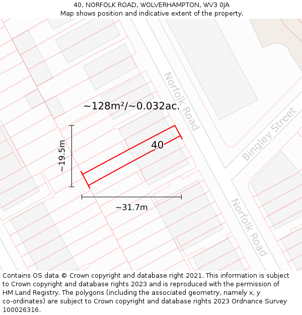 40, NORFOLK ROAD, WOLVERHAMPTON, WV3 0JA: Plot and title map