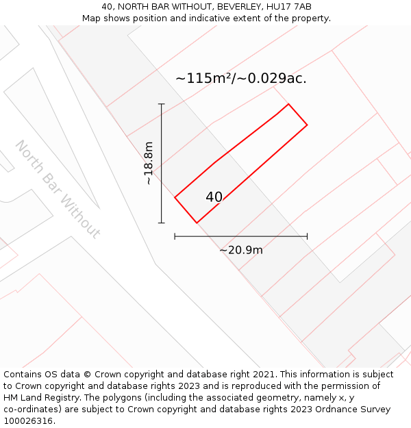 40, NORTH BAR WITHOUT, BEVERLEY, HU17 7AB: Plot and title map