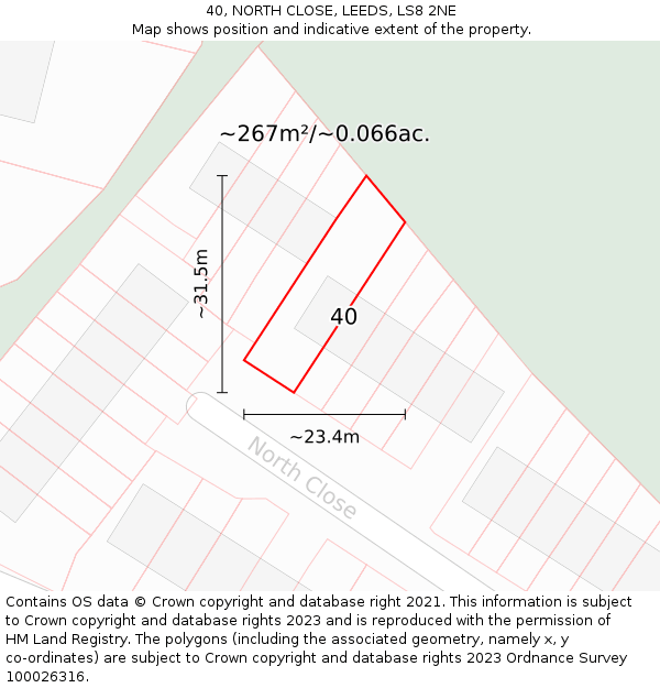 40, NORTH CLOSE, LEEDS, LS8 2NE: Plot and title map